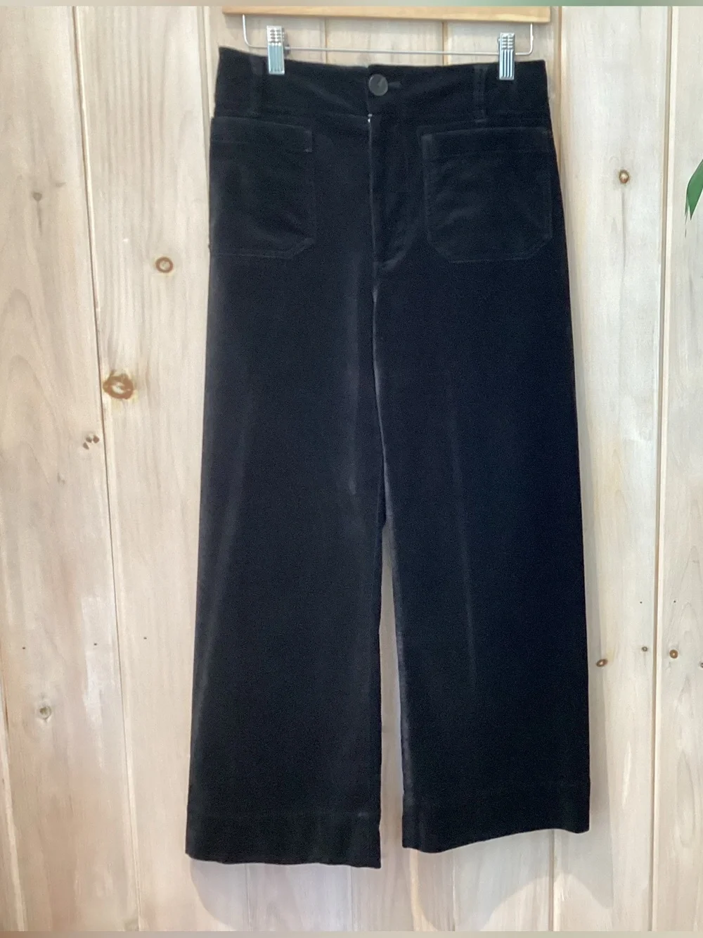 Maeve by Anthropologie Wide Leg Cropped The Colette in Black Velvet - Picture 4 of 8